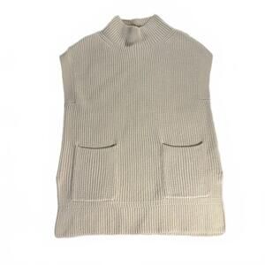 Banana Republic Cream Ribbed Cotton Blend Mock Neck Tunic Sweater Medium Classic